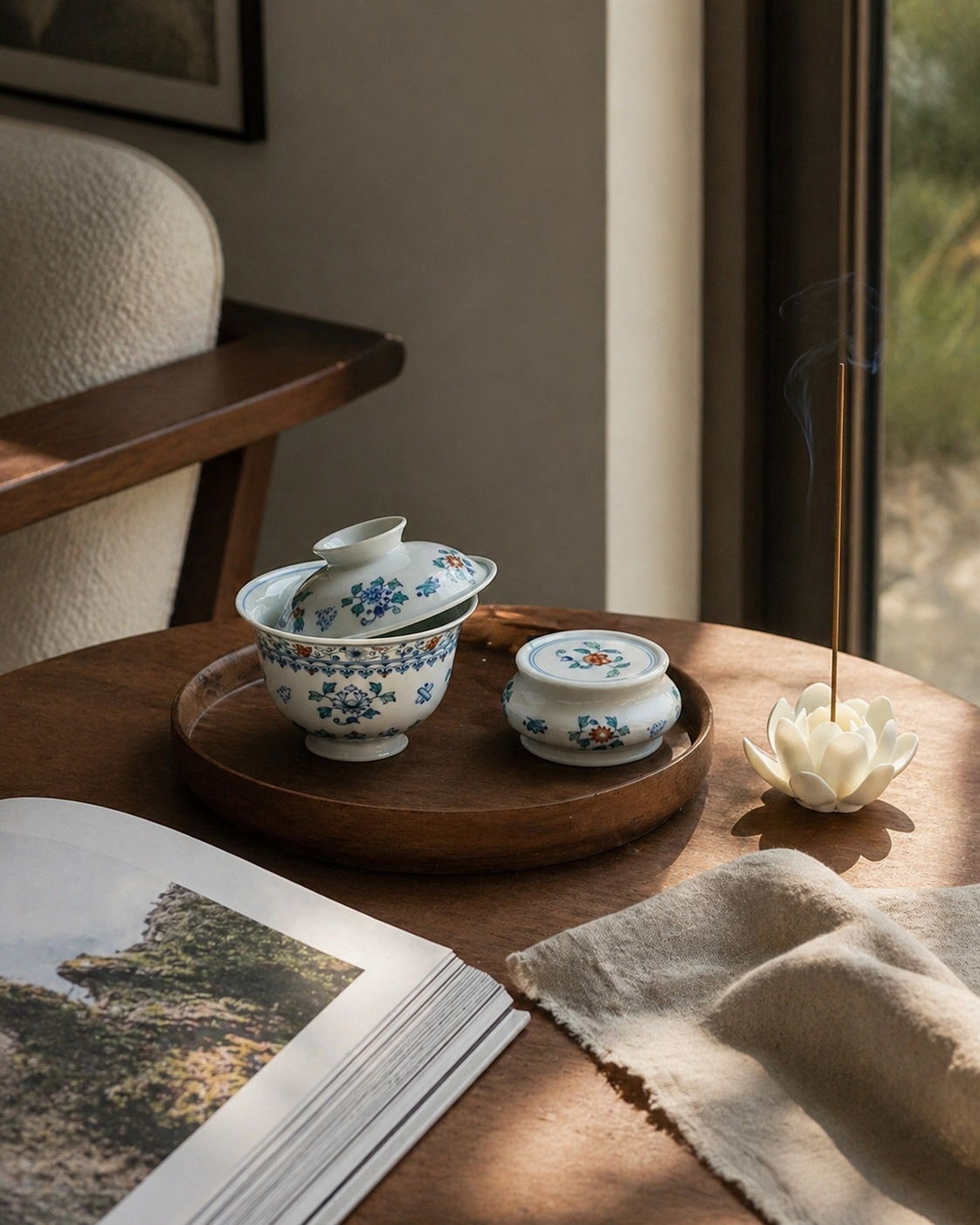 Ming Garden | Doucai-Inspired Gaiwan & Incense Set (Small)
