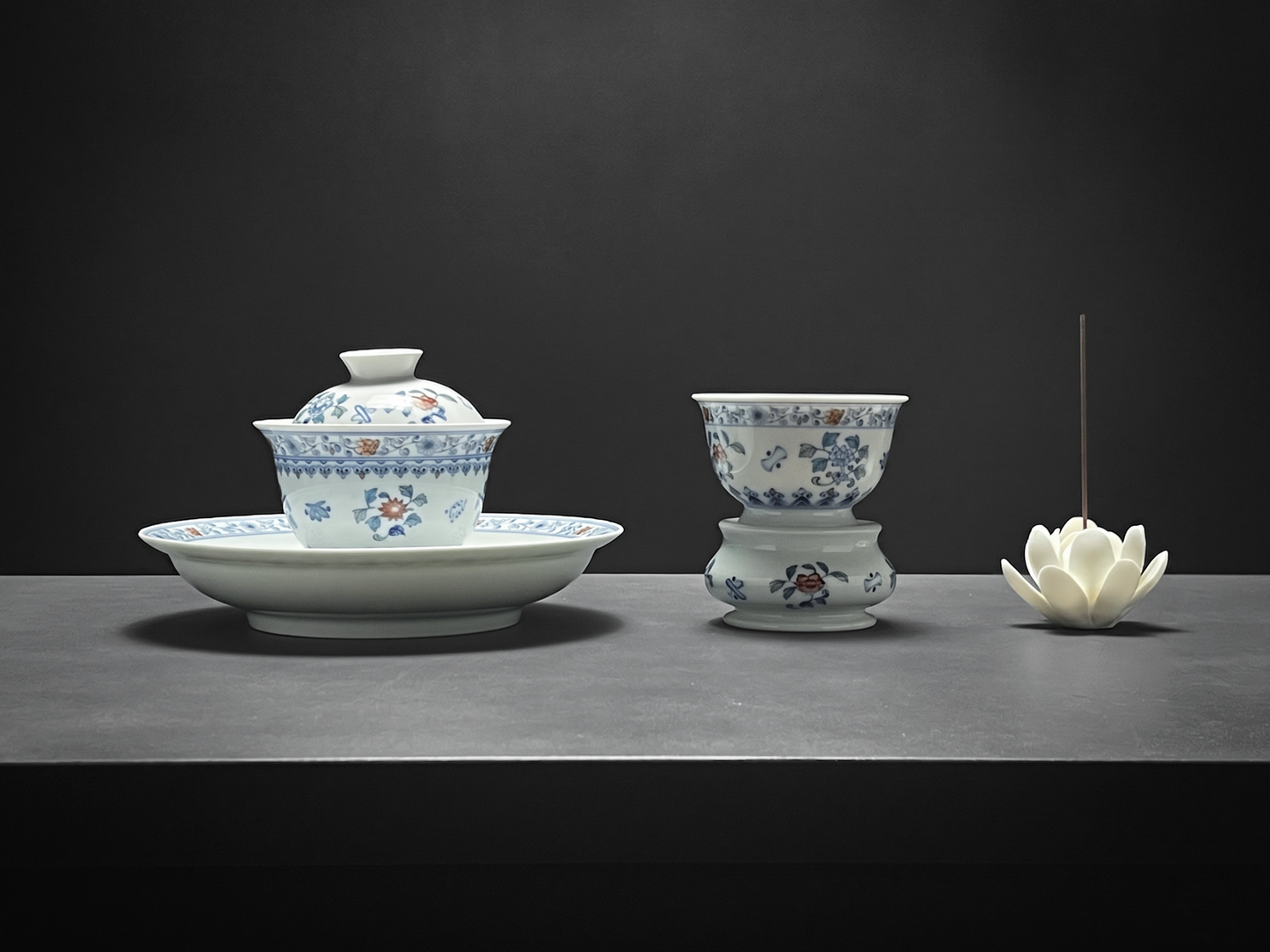 Ming Garden | Doucai-Inspired Gaiwan & Incense Set (Large)
