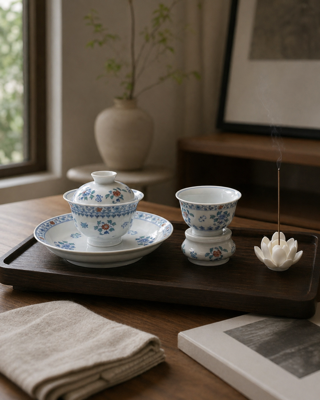 Ming Garden | Doucai-Inspired Gaiwan & Incense Set (Large)
