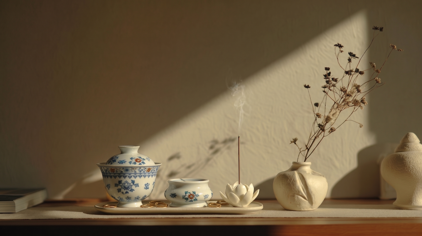 Ming Garden | Doucai-Inspired Gaiwan & Incense Set (Small)
