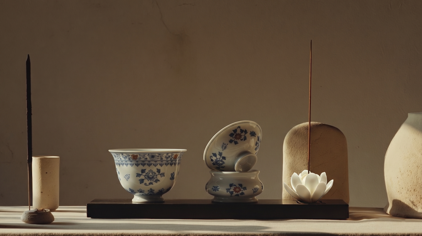 Ming Garden | Doucai-Inspired Gaiwan & Incense Set (Small)