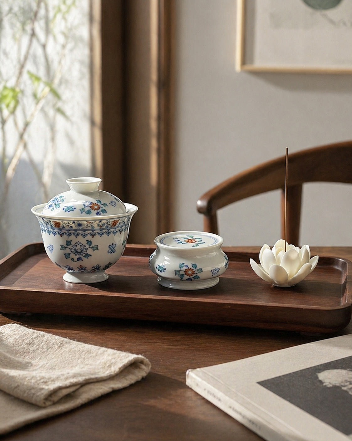 Ming Garden | Doucai-Inspired Gaiwan & Incense Set (Small)