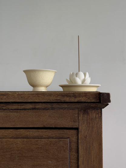 Pale Bloom | Honey Yellow Glaze Floral Relief Tea & Incense Set (Small)