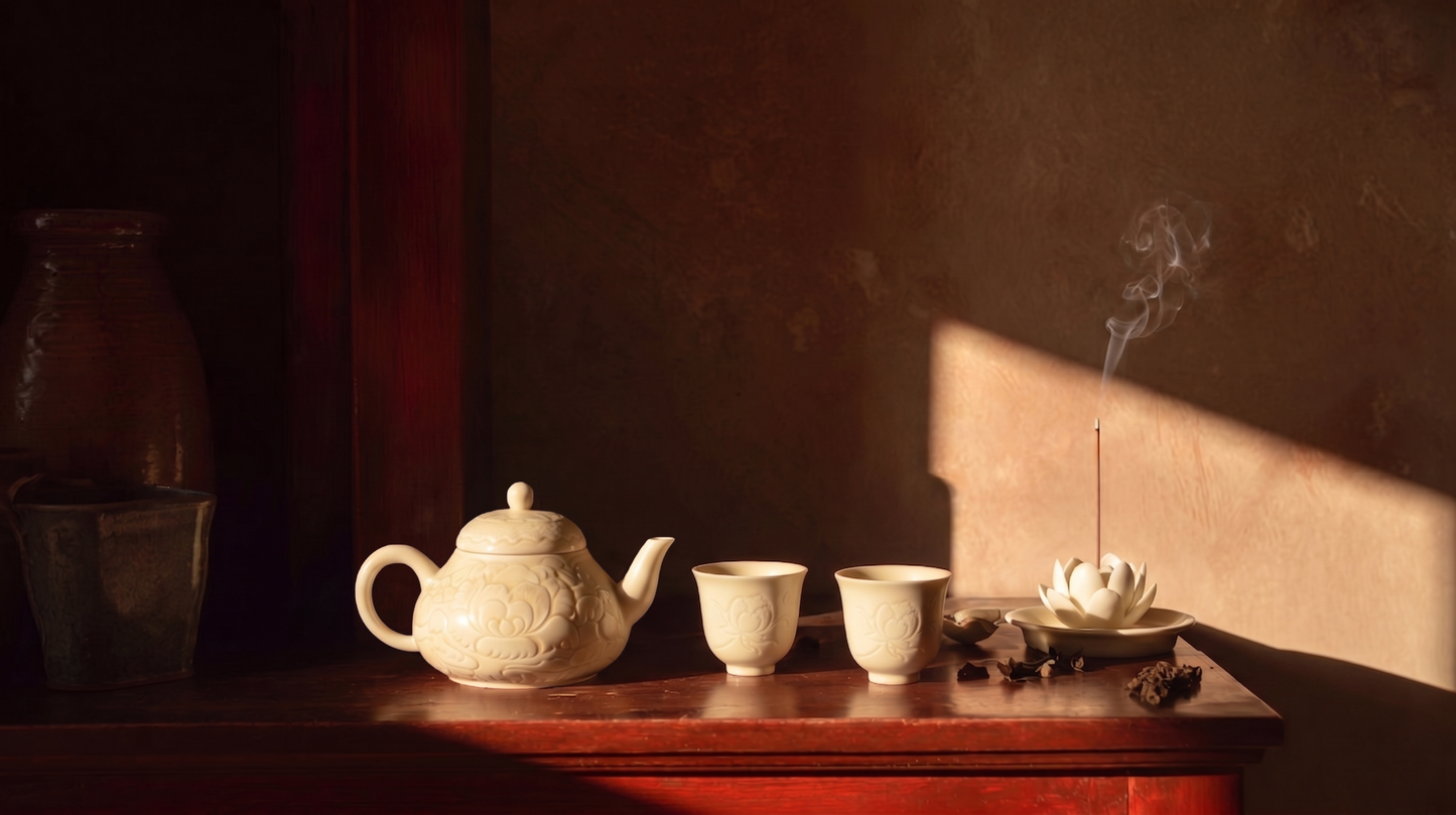 Pale Bloom | Honey Yellow Glaze Floral Relief Tea Set (Teapot)