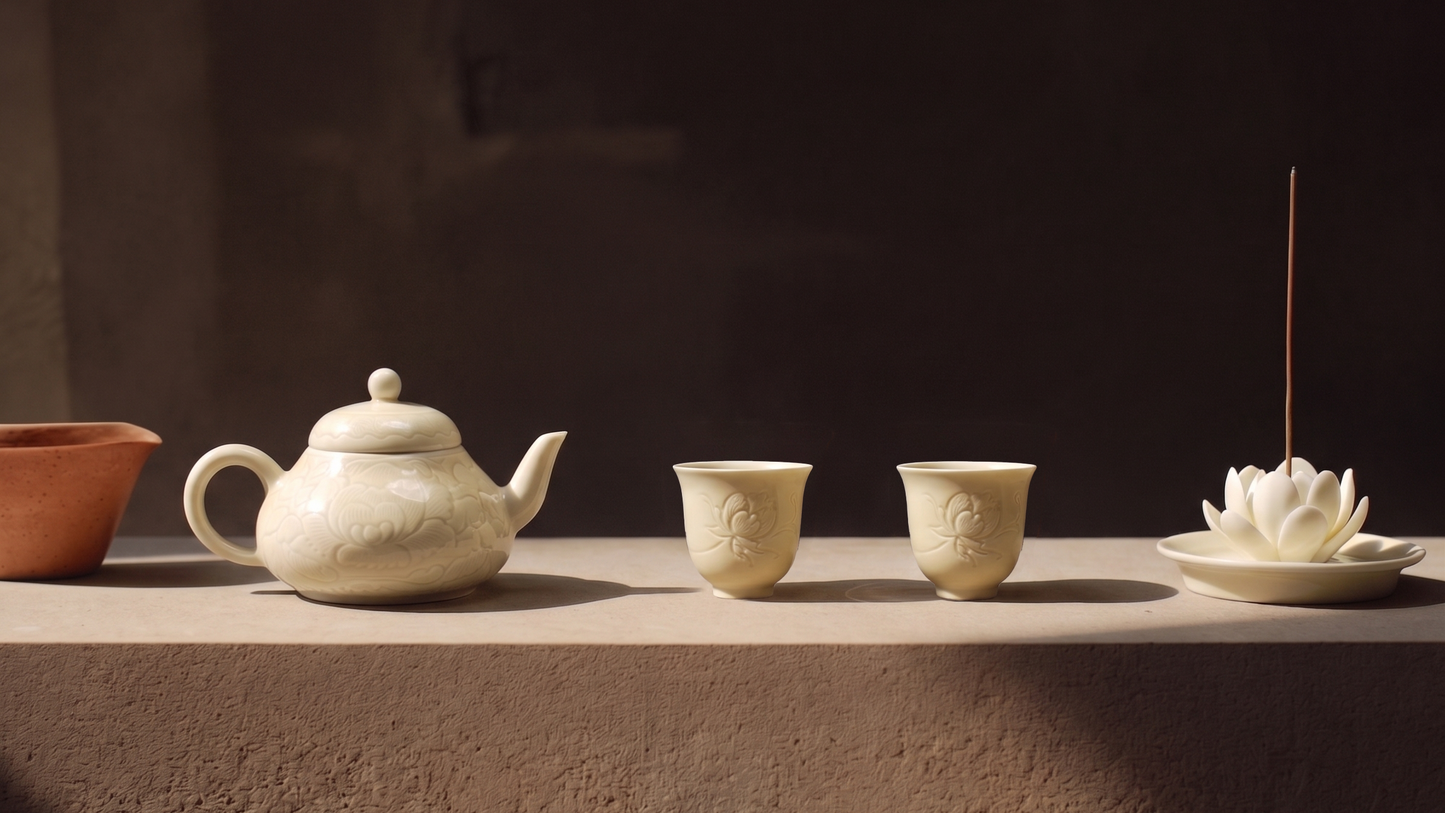 Pale Bloom | Honey Yellow Glaze Floral Relief Tea Set (Teapot)