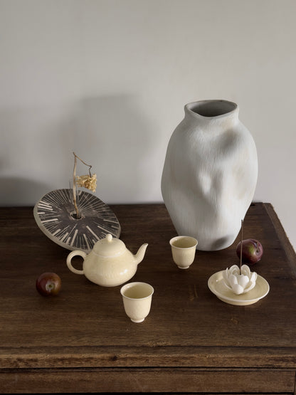 Pale Bloom | Honey Yellow Glaze Floral Relief Tea & Incense Set (Teapot)