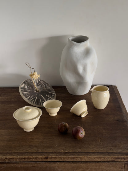 Pale Bloom | Honey Yellow Glaze Floral Relief Tea Set (Gaiwan)