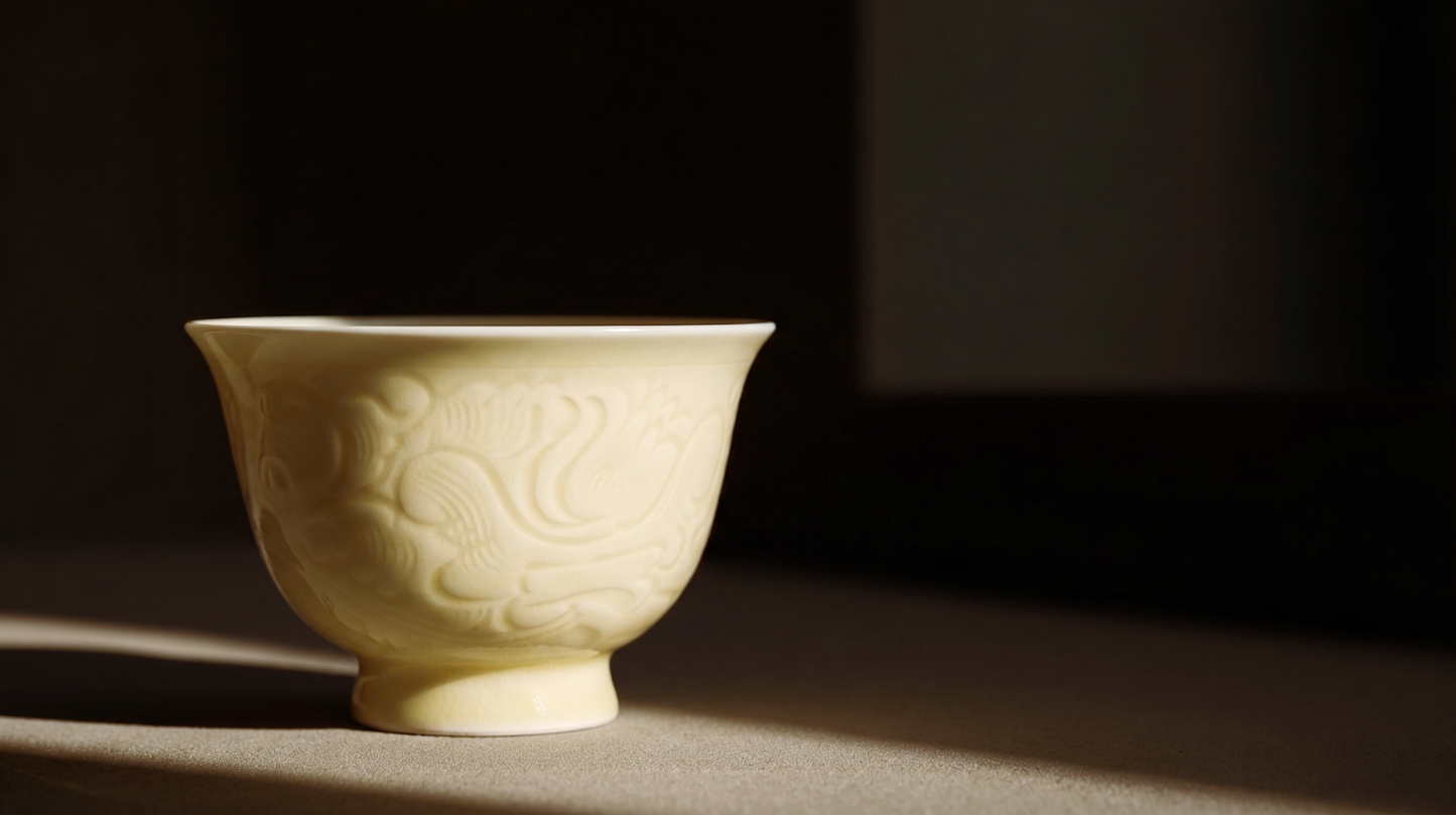 Pale Bloom | Honey Yellow Glaze Floral Relief Tea Set (Gaiwan)