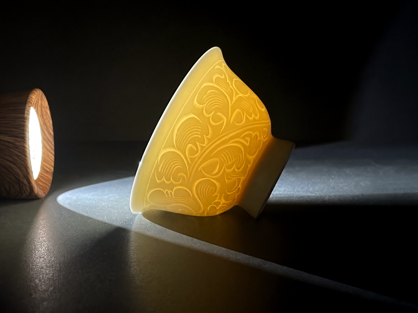 Pale Bloom | Honey Yellow Glaze Floral Relief Tea & Incense Set (Gaiwan)