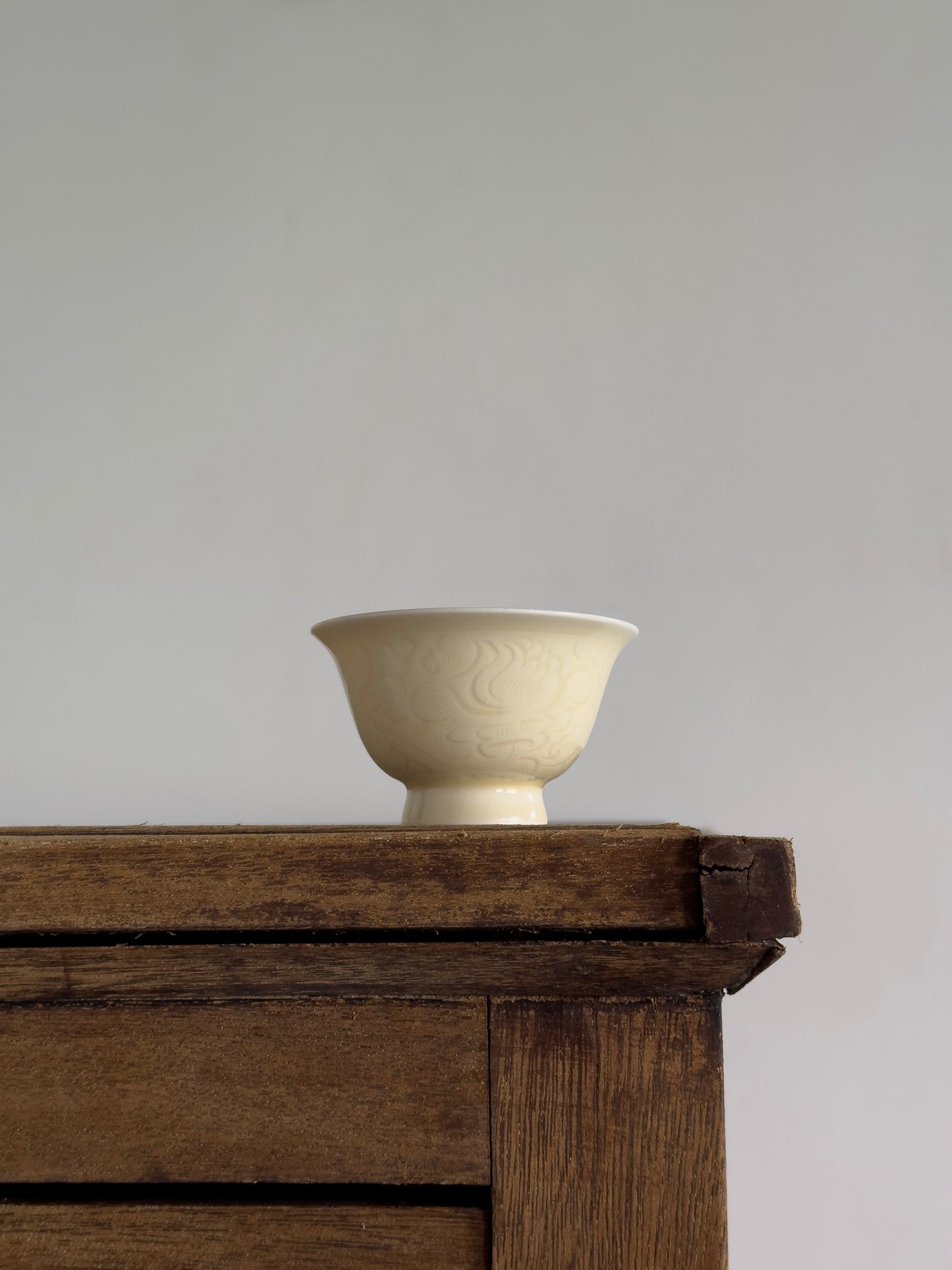 Pale Bloom | Honey Yellow Glaze Floral Relief Footed Teacup