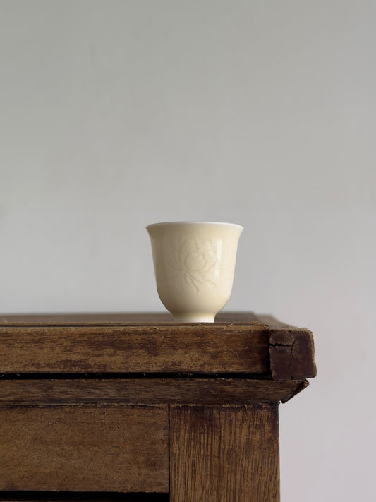 Pale Bloom | Honey Yellow Glaze  Floral Relief Teacup