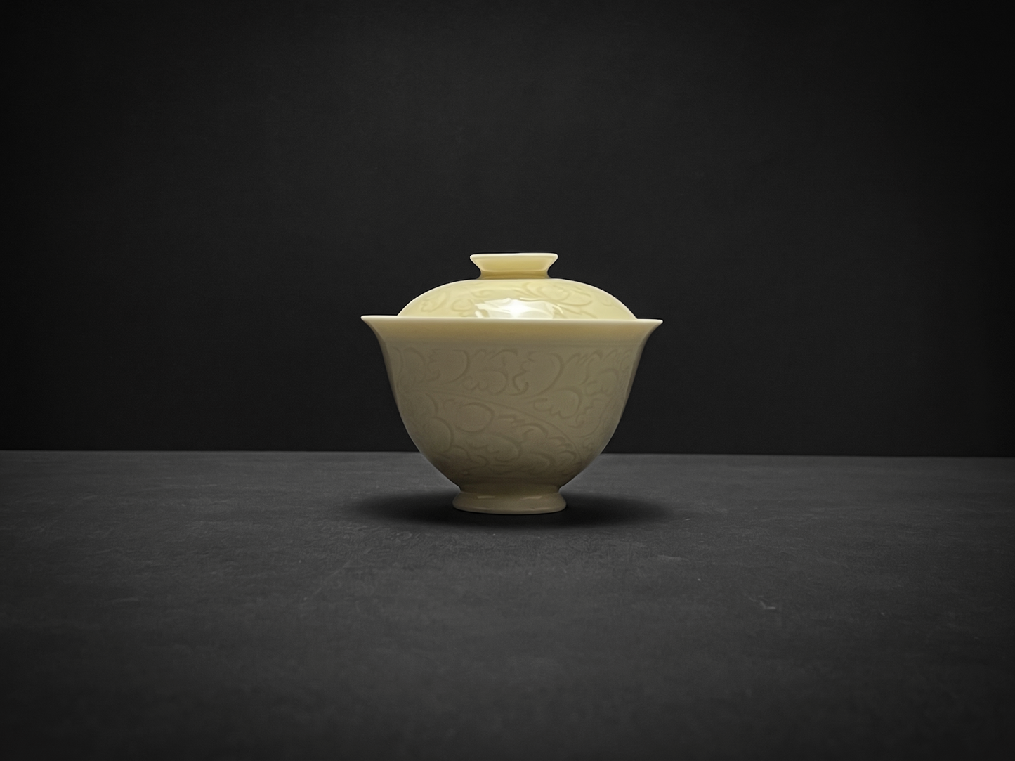 Pale Bloom | Honey Yellow Glaze Floral Relief Tea & Incense Set (Gaiwan)