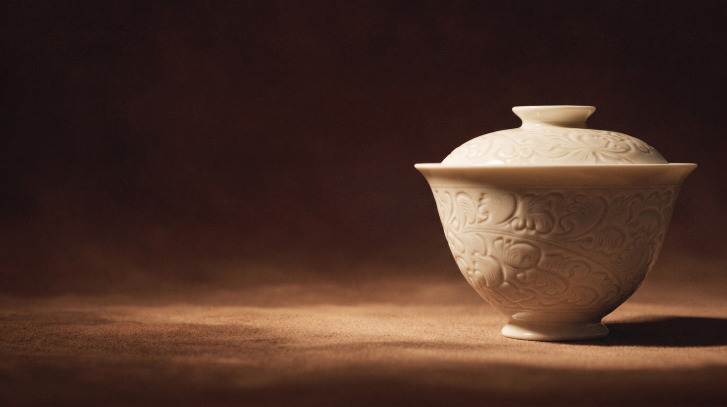 Pale Bloom | Honey Yellow Glaze Floral Relief Tea Set (Gaiwan)