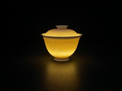 Pale Bloom | Honey Yellow Glaze  Floral Relief Gaiwan
