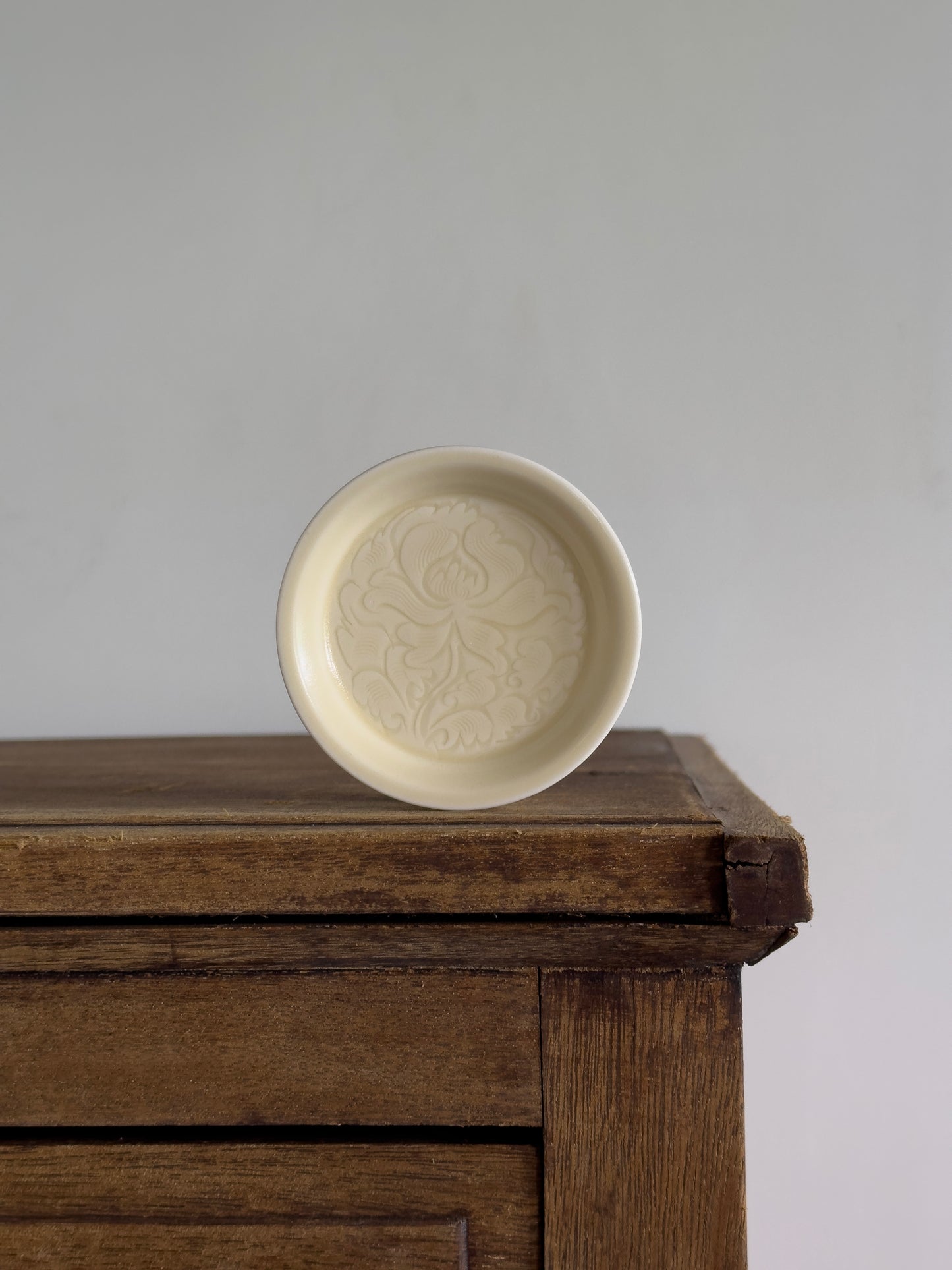 Pale Bloom | Honey Yellow Glaze  Floral Relief Shallow Dish