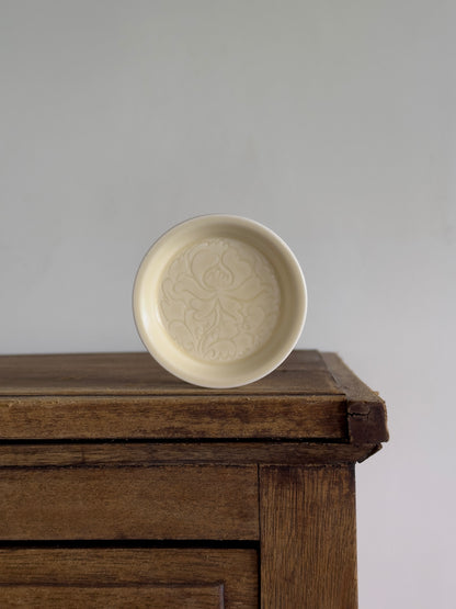 Pale Bloom | Honey Yellow Glaze  Floral Relief Shallow Dish